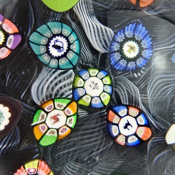 Perthshire PP47 1986 Millefiori Picture Cane Cat Puffin Black Lace Paperweight - Picture 7 of 16